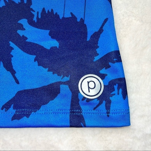 Pure Barre Lynx Blue & Yellow Palm Tree Pattern Y-Strap Tank Top Woman’s Sz SM - Picture 9 of 11